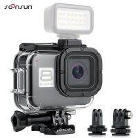 SOONSUN เคสกระเป๋ากล้องกันน้ำ60ม. สำหรับ Gopro Hero 8สีดำเลนส์โทรศัพท์มือถือแบบสีใต้น้ำเคสป้องกันพร้อมฐานป้องกันความเย็นสำหรับ Go Pro 8