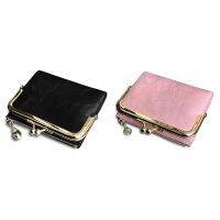 2 Pcs WomenS Short Wallet Bifold Retro Multifunction Coin Purse with Zip and Kiss Lock, Black &amp; Pink