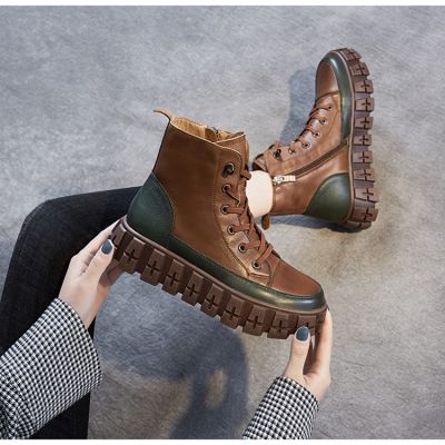New Women fashion martin boots womens ankle boots thick-soled British style padded ankle boots combat motorcycle boots