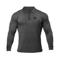 Muscleguys Polo Shirt Mens Long Sleeve Zipper Turn Over Collar Slim Fit Breathable Gym Clothing Bodybuilding Fitness Poloshirt