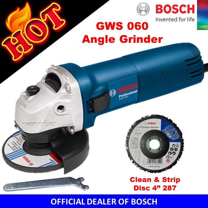 Bosch GWS 060 Angle Grinder with 1 pc Bosch Clean & Strip Disc 4” 287