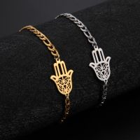 Skyrim Amulet Hamsa Hand of Fatima Bracelets on Hand Gold Color Womens Bracelet Stainless Steel Islamic Lucky Jewelry Gift 2023