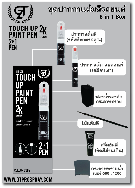 ปากกาแต้มสีรถยนต์-toyota-gt-pro-แบบชุดพร้อมทำ-touch-up-paint-pen-โตโยต้า