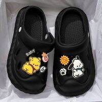 Thick-Soled Croc Shoes Womens Outerwear 2023 New Internet Cartoon Shoe-Toe Half Slippers Beach Sandals