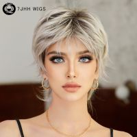 7JHH WIGS Short Straight Ombre Blonde Wig for Women Daily Cosplay Use Nathural Synthetic Black Bob Wigs with Bangs High Quality [ Hot sell ] Toy Center 2