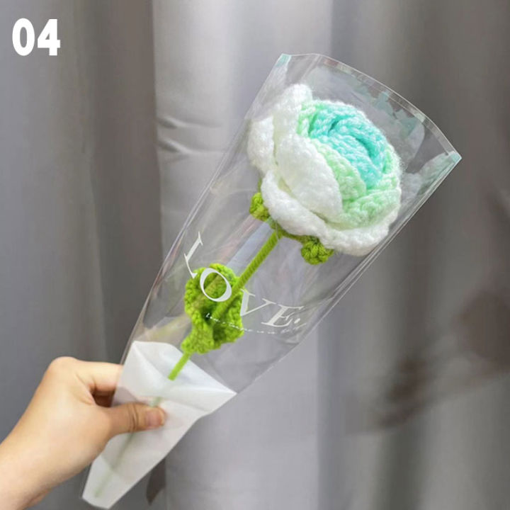 yurongfx-ดอกทิวลิปของตกแต่งงานแต่งงานถักมือดอกไม้ถัก1ชิ้นช่อดอกไม้ช่อดอกไม้เทียมงานถักไหมพรมประดับโต๊ะในบ้าน