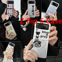 เคสโทรศัพท์พับได้สำหรับ Samsung Galaxy Z Z 5 Z-Flip4พับได้ Z เคสป้องกันตกหน้าจอพับ3ทบโทรศัพท์คู่สร้อยข้อมือสร้อยข้อมือน่ารักกระจกเงินหมี