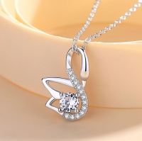 s925  Swan สร้อยคอเงินแท้   สวยเรียบหรู  ประดับด้วย Cubic Zirconia (CZ) มี 2 สี ขาวและฟ้า