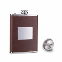 Personalized Free engraved 8oz( 227ml) brown leather stainless steel hip flask