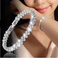 คริสตัลเพทายใสกำไลข้อมือ Rhinestone Gelang Party สายสร้อยสไตล์โรมันสร้อยข้อมือผู้หญิงของขวัญ