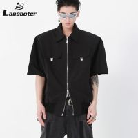 Lansboter เสื้อฤดูร้อนแฟชั่นแขนห้าส่วนสีทึบขี้เกียจใหม่แฟชั่นวัยเยาว์ชาย