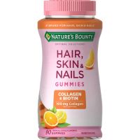 Natures Bounty Hair Skin and Nails With Collagen and Biotin 90 Gummies  (กัมมี่ รสส้ม) ไบโอติน ผิว เล็บ ผม