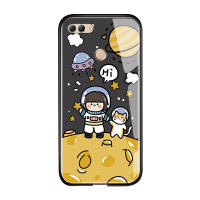 UCUC แก้วเคสสำหรับหัวเหว่ย P Smart Huawei Enjoy 7S สำหรับเด็กผู้หญิงการ์ตูนแมวหมีเปลือย NASA Galaxy Glossy กระจกเทมเปอร์กลับนุ่มขอบเคสใส่โทรศัพท์