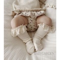 卍℡ Babygarden-0-8 ปี ถุงเท้าถัก สีพื้น แต่งลูกไม้ แต่งระบาย สําหรับเด็กผู้หญิง