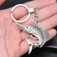 Men Jewelry Gift Vintage Antique Silver Color 55x40mm Swordfish Pendants Keychain Keyring Holder Key Chains