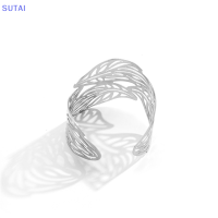 ?【Lowest price】SUTAI กำไลข้อมือโลหะกลวงลายดอกไม้สำหรับผู้หญิงกำไลข้อมือกว้างปรับได้เครื่องประดับงานปาร์ตี้งานแต่งงาน