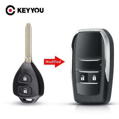 }{: -- “KEYYOU กุญแจรีโมทรถยนต์2/3/4ปุ่ม Fob สำหรับโตโยต้า Reiz Camry Rav4 Yaris Corolla 4Runner Avlo 2017 2019พลิกรถรีโมทซองใส่กุญแจ