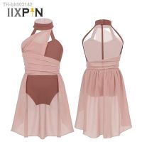 ✔♀ IIXPIN Girls ballet dress Kids Ruched Chiffon Bodice Caged Back Dance Leotard Dress Lyrical Dance Costume Contemporary Dancewear