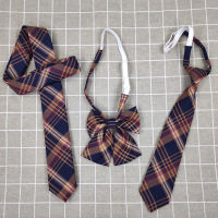 ญี่ปุ่น JK Tie Bow Tie Bow Tie Bow ชุดผู้หญิงสีส้มสีเหลือง Navy Grid DK ชุด Hand Fight