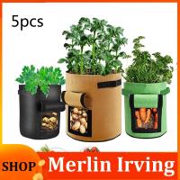 Merlin Irving Shop 5x 4/7/10 Gal Potato Plant Grow Bags Home Garden Tomato Growing Pot Greenhouse Veg Planters