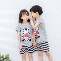 Children Pajamas 2pcs Short Sleeve Cartoon Kids Sleepwear Baby Girl Clothes Sleep Suit Summer Cotton Child Pyjamas Boy Nightwear