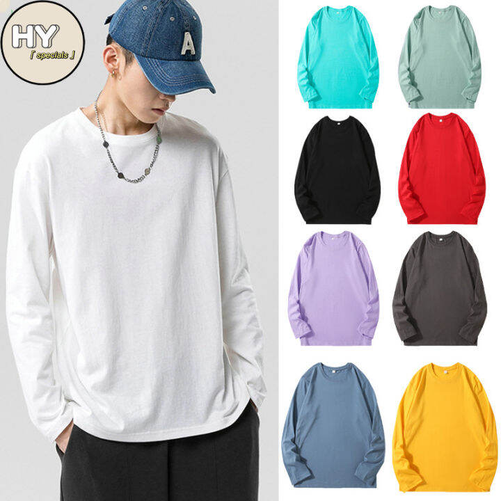 Womenu0026Men S-5XL Sweater Plus Size Thin Casual Long-sleeved Teenager Cotton  T Shirt Solid Color Round Neck Bottoming Shirt Top | Lazada Singapore