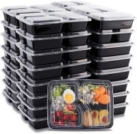 10PCS Meal Prep Portable Bento Box Plastic Reusable 3 Compartment Lunch Box Food Storage Container with Lid Microwave Dinnerware