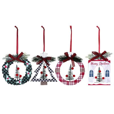 4Pack Christmas Ornaments, Wood Christmas Hanging Decorations for Christmas Party Decor Party Supplies