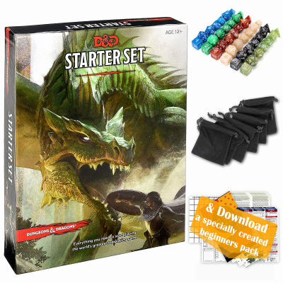 Dungeons &amp; Dragons Dungeons and Dragons Starter Set 5th Edition - DND Starter Kit - Dice in Black Bag - Fun DND Rolling Board Games for Adults - New Adult Magic Board Game 5e Beginner Popular Pack Die Book