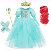 2022 Halloween Mermaid Costume for Girls Disney Princess Ariel Ball Gown Kids Christmas Party Frocks Embroidery Dress Velvet