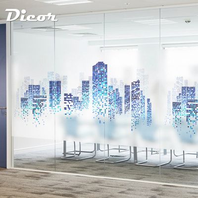 【☸2023 New☸】 shang815558 Dicor ฟิล์มตกแต่งหน้าต่างสีฟ้าไล่ระดับสีสำหรับการสร้างเมืองสติกเกอร์กระจกไวนิลฝ้าสำหรับ Blt1427kj-dzmj สำนักงาน