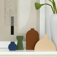 （HOT) ขายส่งเครื่องประดับสี Morandi ของตกแต่งทางเข้าเรียบง่าย ชุดแจกันไม้สำหรับห้องนั่งเล่น ins ชุดนุ่มลม