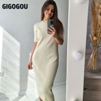 GIGOGOU-Vestido Feminino De Malha Fino Apertado Vestidos Acima Do Joelho การ์ตูนปิดทึบ Vestido Base Primavera Verão