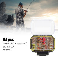 64 Pcs Fly Fishing Flies Stainless Steel Colorful Fishing Lure Kit Fishing Fly Hooks Set with Waterproof Storage Box