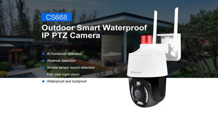 กล้องวงจรปิดไร้สายptz-vstarcam-cs668-outdoor-มาใหม่มีไฟกันขโมยเตือน-3mpกันน้ำทนแดดหมุนได้-355องศากลางคืนภาพสี-ระบบai