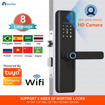 ล็อคอัจฉริยะอัจฉริยะพร้อมกล้องสำหรับ Tuya Smart ล็อคลายนิ้วมือ Keyless Entry ผ่าน Fc/ Password/Card/nfc/app