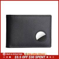 Genuine Cow Leather Men Wallet For Airtags RFID Blocking Credit Bank Card Holder with ID Window Male Business Purse Black