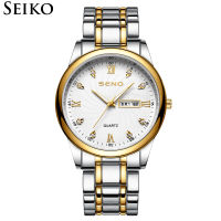 นาฬิกาข้อมือ Seiko สำหรับผู้ชายแฟชั่นดั้งเดิมนาฬิกาข้อมือธุรกิจคลาสสิกเรืองแสงแข็งแรงกันน้ำปฏิทินคู่