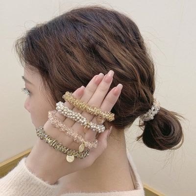 Vintage Crystal Hair Rope Female Eastic Design Girl Pearl Hair Ring