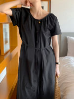 CHAWY Minimal cotton dress ?? C4089 เดรสยาวมินิมอล เดรสยาว 3 สี ครีม ขาว ดำ