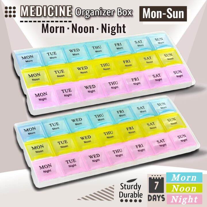 21 Compartment Medicine Box Pill Organizer (Morn/Noon/Night) (Size