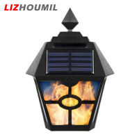 LIZHOUMIL โคมไฟติดผนังพลังงานแสงอาทิตย์ Led โคมมีเปลวไฟกันน้ำมีแผงพลังแสงอาทิตย์สำหรับตกแต่งสวนรั้วสนามบานหน้าต่าง