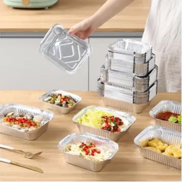 HomeSmith 10 Pack Aluminium Foil Trays with Lids Containers Strong and  Large Tin Foil Food Take Away Container Disposable Food Take Out Box with