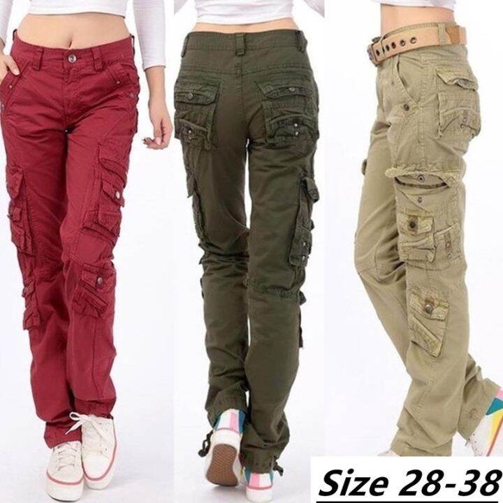 Plus Size 2838 Women Cotton Cargo Pants Fashion Casual Basic Outdoor