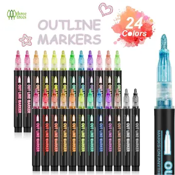 12 Pack Outline Marker Set 12 Colors Doodle Markers Double Line Markers  Pens for Making Christmas Cards, Drawing Greeting Cards, DIY Scrapbook
