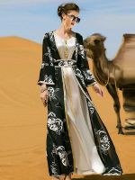 โรมาเนีย Eid เปิด kimono abaya ดูไบอาหรับตุรกีอิสลามมุสลิมชุด abayas สำหรับผู้หญิงโมร็อกโก caftan มุสลิมชุด Woman