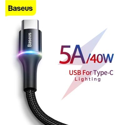 Baseus 5A USB ประเภทสายเคเบิ้ล Type C สำหรับ Huawei คู่20 P30 P10 P20 Pro Lite Honor 40W ที่ชาร์จมีช่องเสียบยูเอสบีเร็ว USB สายสายเคเบิล C Type C