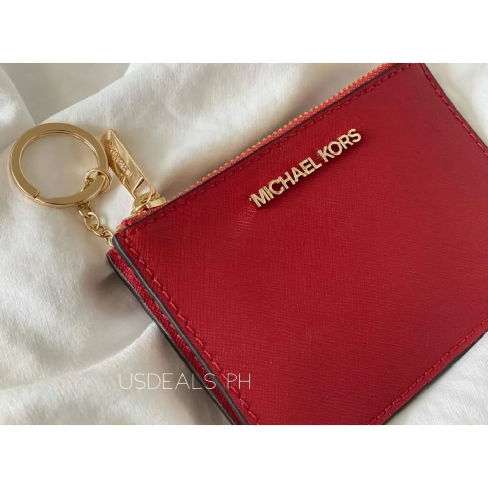 Michael Kors Jet Set Travel Small Top Zip Coin Pouch Id Holder Flame Red
