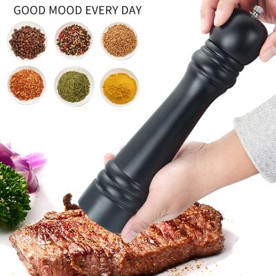 Salt and Pepper Mills, Solid Wood Pepper Mill with Strong Adjustable Ceramic Grinder Manual PU Paint Pepper Grinder Kitchen Tool