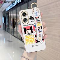 Jizetin OPPO A58 4G (มีสายรัดข้อมือ) เคสนิ่มลายการ์ตูนขอบสี่เหลี่ยม (มิกกี้มินี่) เคสชุบเคสโทรศัพท์สุดหรูชุบเคลือบเคสโทรศัพท์นิ่ม